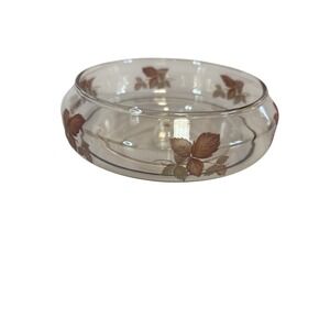 Glass Bowl For Hurricane Lamp Amber With Leaves